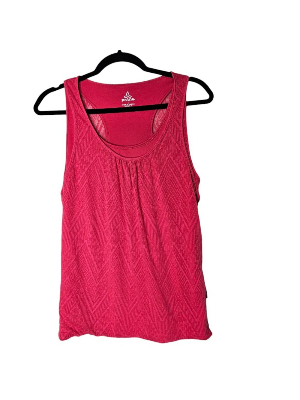 Prana Large Pink Mika Double Layer Tank Top Chevron Geometric Racerback Burnout